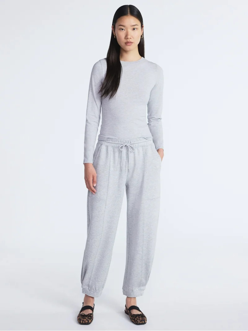 Scoop Women’s Stretch Cotton Blend Crewneck Tee with Long Sleeves, Sizes XS-XXL | Walmart (US)