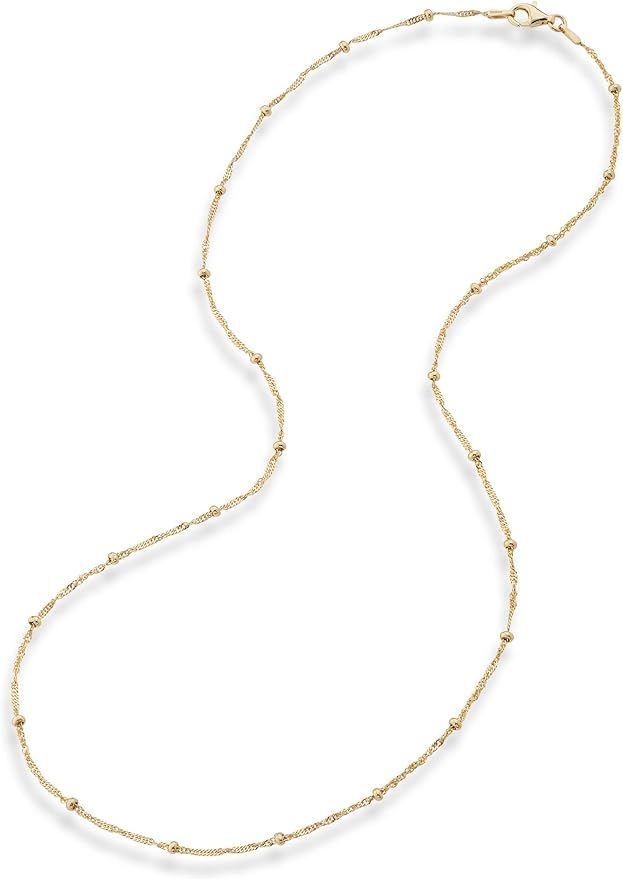 Miabella 18K Gold Over Silver Italian Singapore Bead Chain Station Necklace for Women Teen, Made ... | Amazon (US)