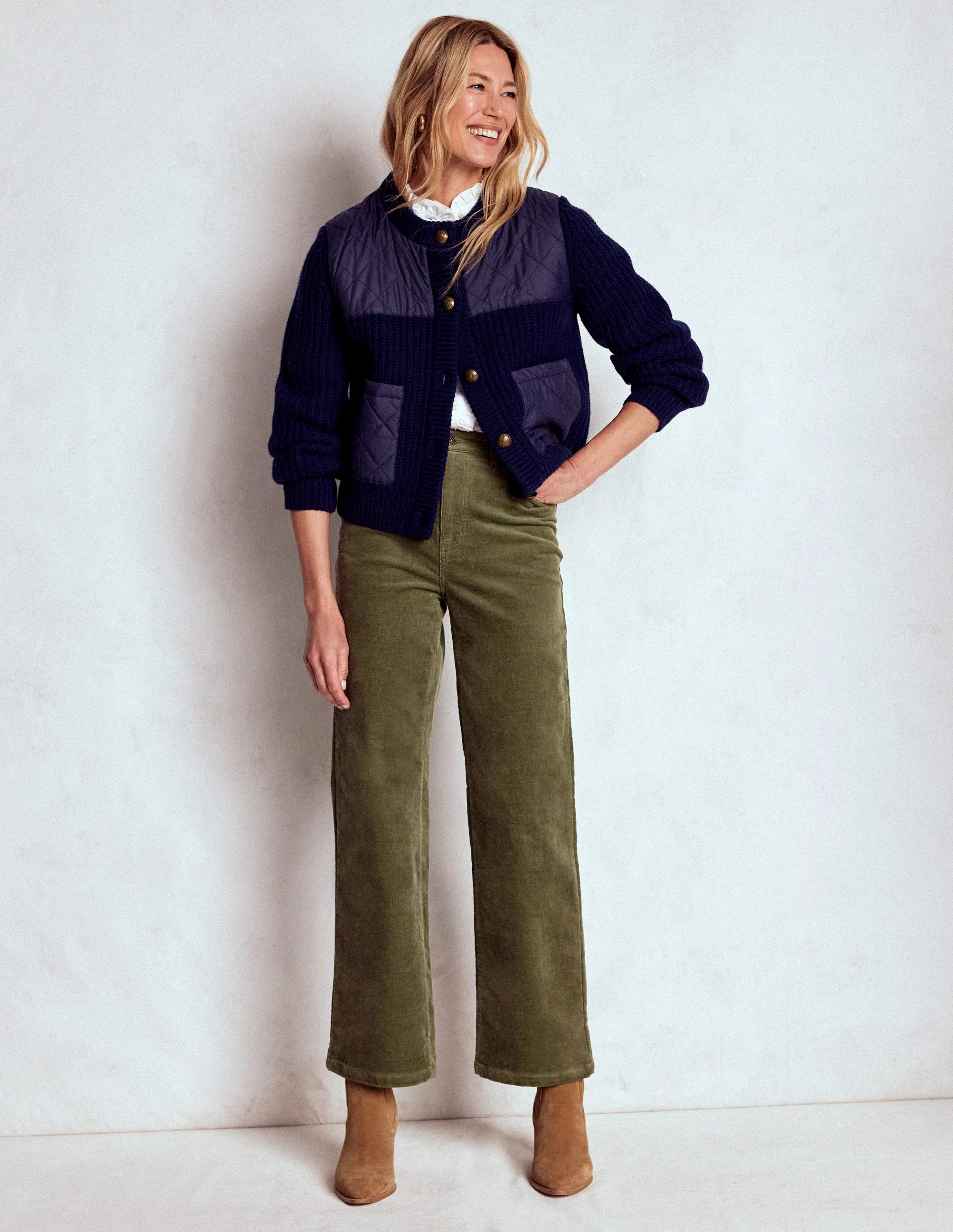 5-Pocket Cord Column Jeans-Green | Boden UK