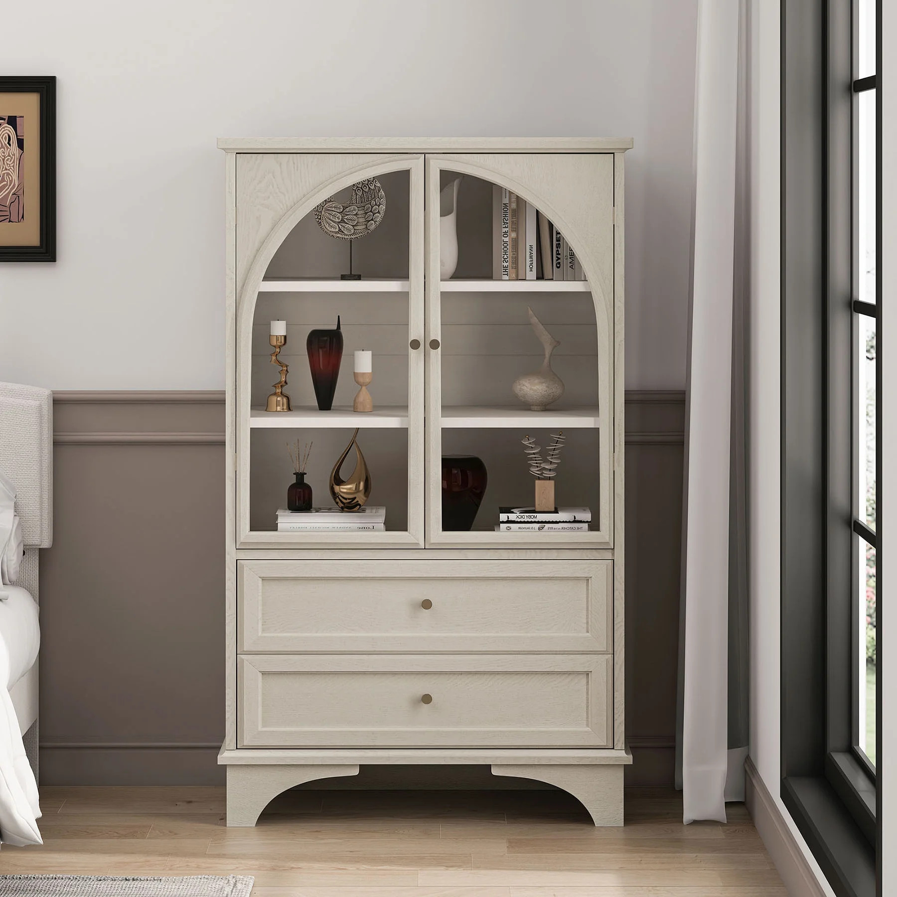 S-HOME 52.17 Inch Glass Door Display Case Storage Cabinet with 2 Drawers and Adjustable Shelf for... | Walmart (US)