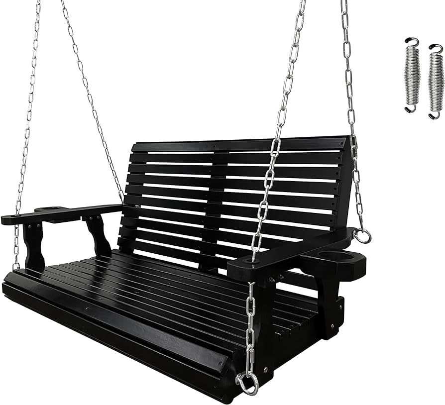 Wooden Porch Swing 2-Seater, Bench Swing with Cupholders, Hanging Chains and 7mm Springs, Heavy D... | Amazon (US)