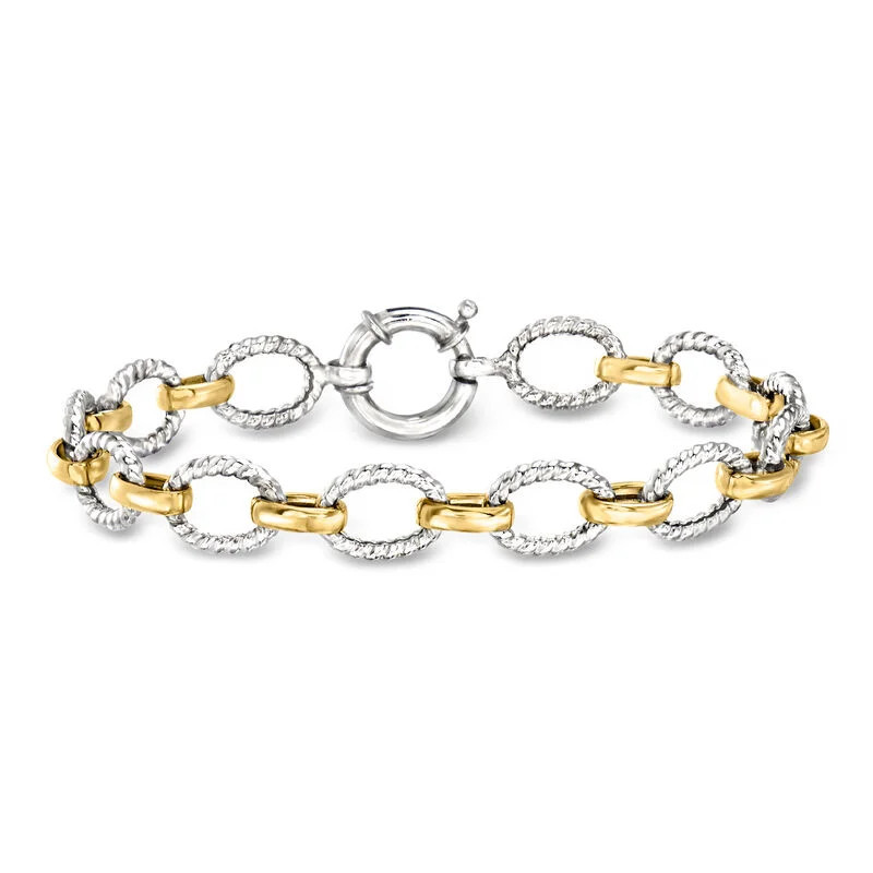 Two-Tone Sterling Silver Oval-Link Bracelet. 7" | Ross-Simons