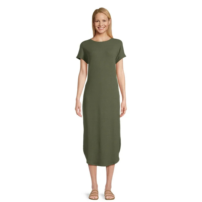 Time and Tru Women's Short Sleeve Ribbed Maxi Dress | Walmart (US)
