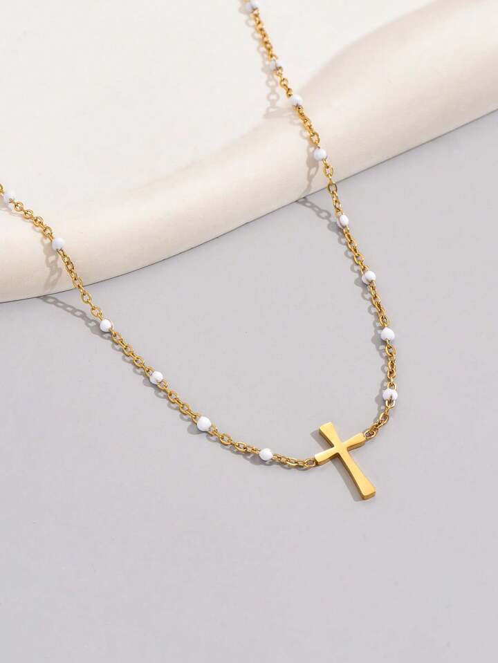 1 Pieza Collar De Acero Inoxidable Con Colgante De Cruz Artesanal Simple Y Moderno | SHEIN