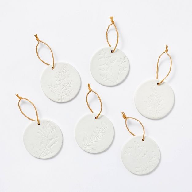 Set of 6 Stamped Ceramic Ornaments White - Threshold™ designed with Studio McGee | Target