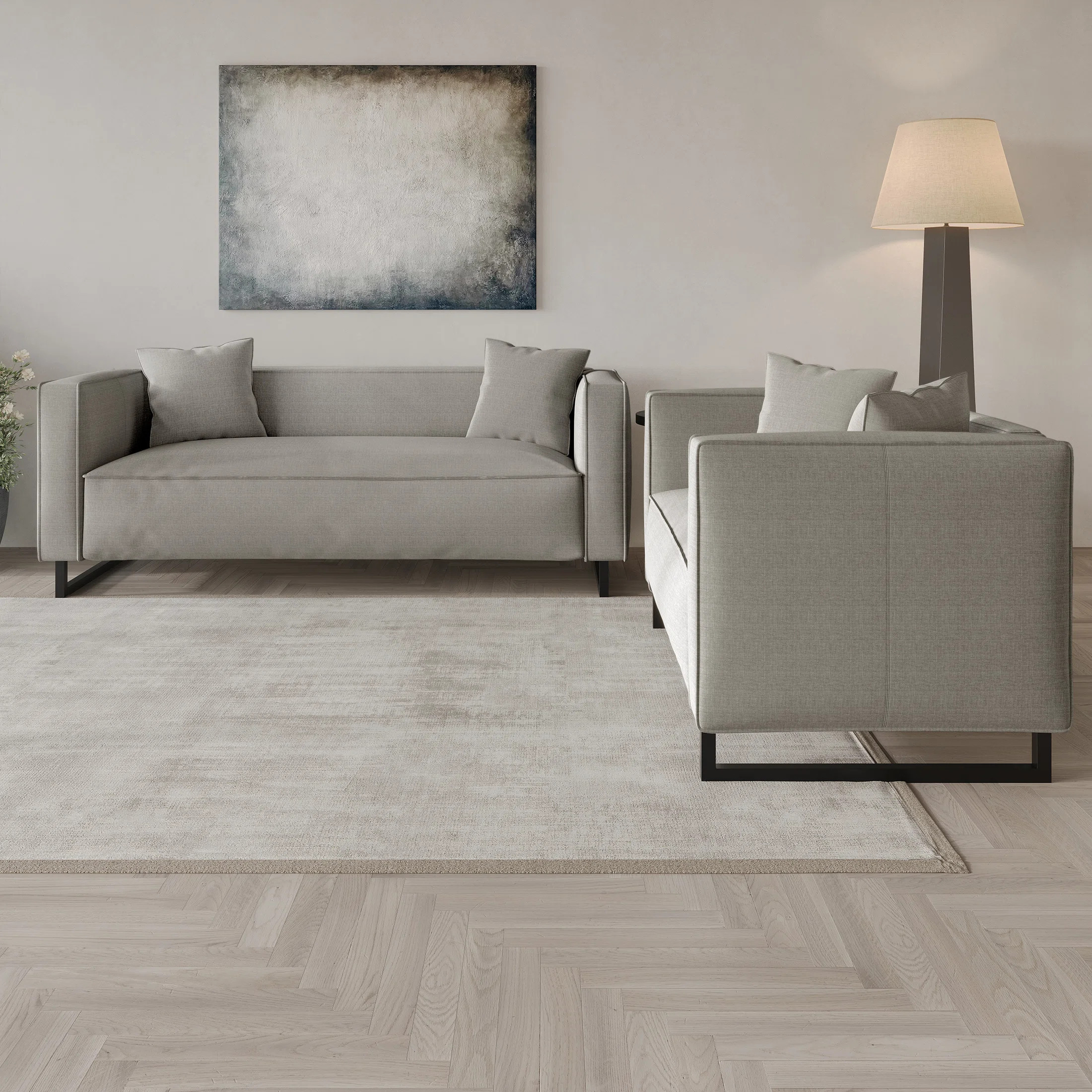 2-Pieces Mid-Century Modern Linen Upholstered Living Room Set (Set of 2) | Wayfair North America