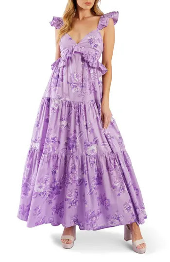 FLYING TOMATO Ruffle Trim Maxi Dress in Lavender at Nordstrom Rack, Size Small | Nordstrom Rack