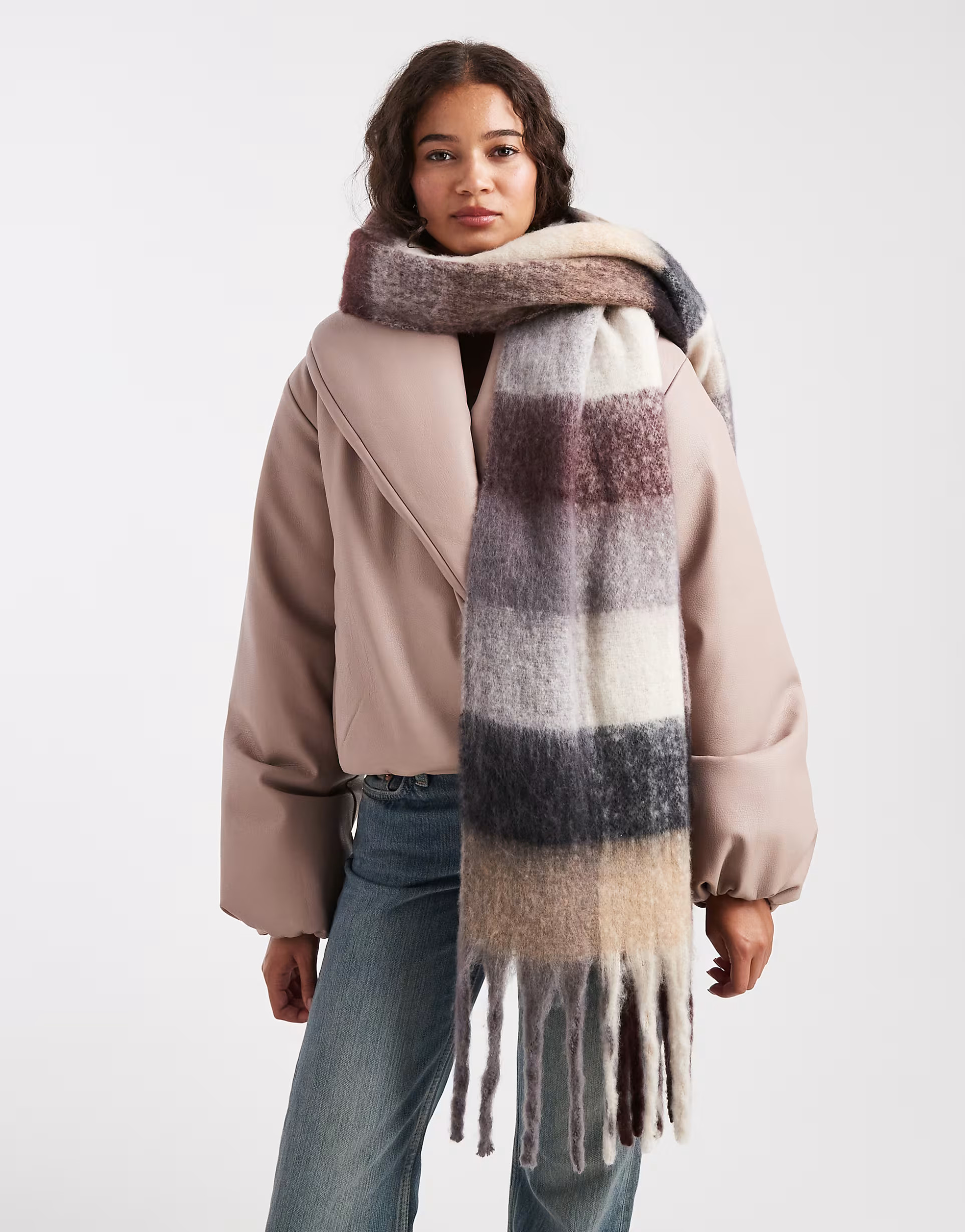 Glamorous plaid blanket scarf in neutral and brown | ASOS (Global)