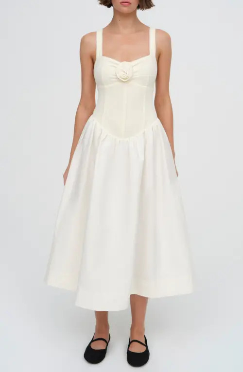 For Love & Lemons Billie Mixed Media Pointelle Midi Dress in Cream at Nordstrom, Size X-Small | Nordstrom