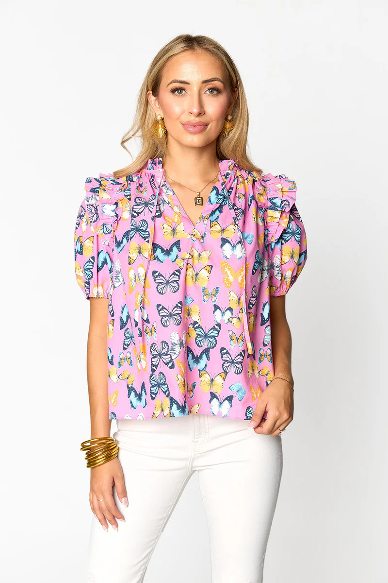 Essie Ruffle Short Sleeve Top - Feelin' Butterflies | BuddyLove