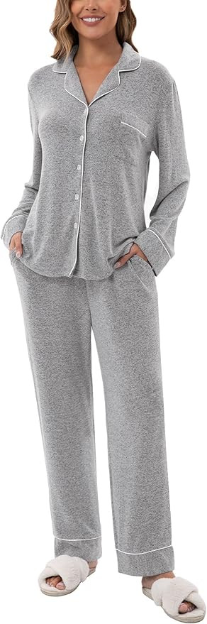 UMBY Women's Silk Satin Pajama Sets, 2 Piece Silky Pjs Sets for Women, Soft Pajama Set with Long ... | Amazon (US)
