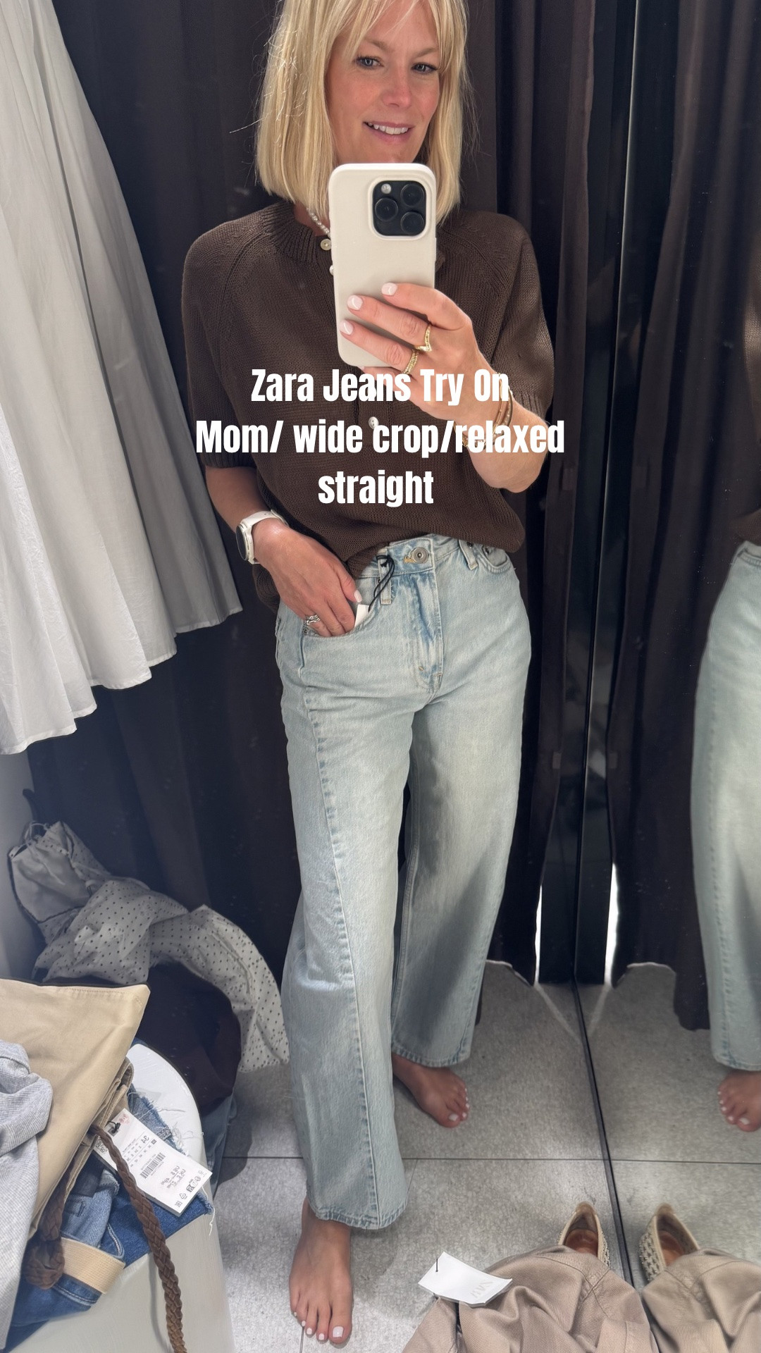 Trying on 3 different Zara jeans styles 

The mom fit is a style I’ve bought a lot over the years for clients. They’re a bit long on me at 5ft 2 which is why I rolled them. 

The wide crop is a neat fit so prob one to size up in if between sizes 

The relaxed straight is wider in the darker wash than the light one 🤷‍♀️ but both very soft. 

Jeans 
Summer outfits

#LTKuk #LTKsummer #LTKjeans