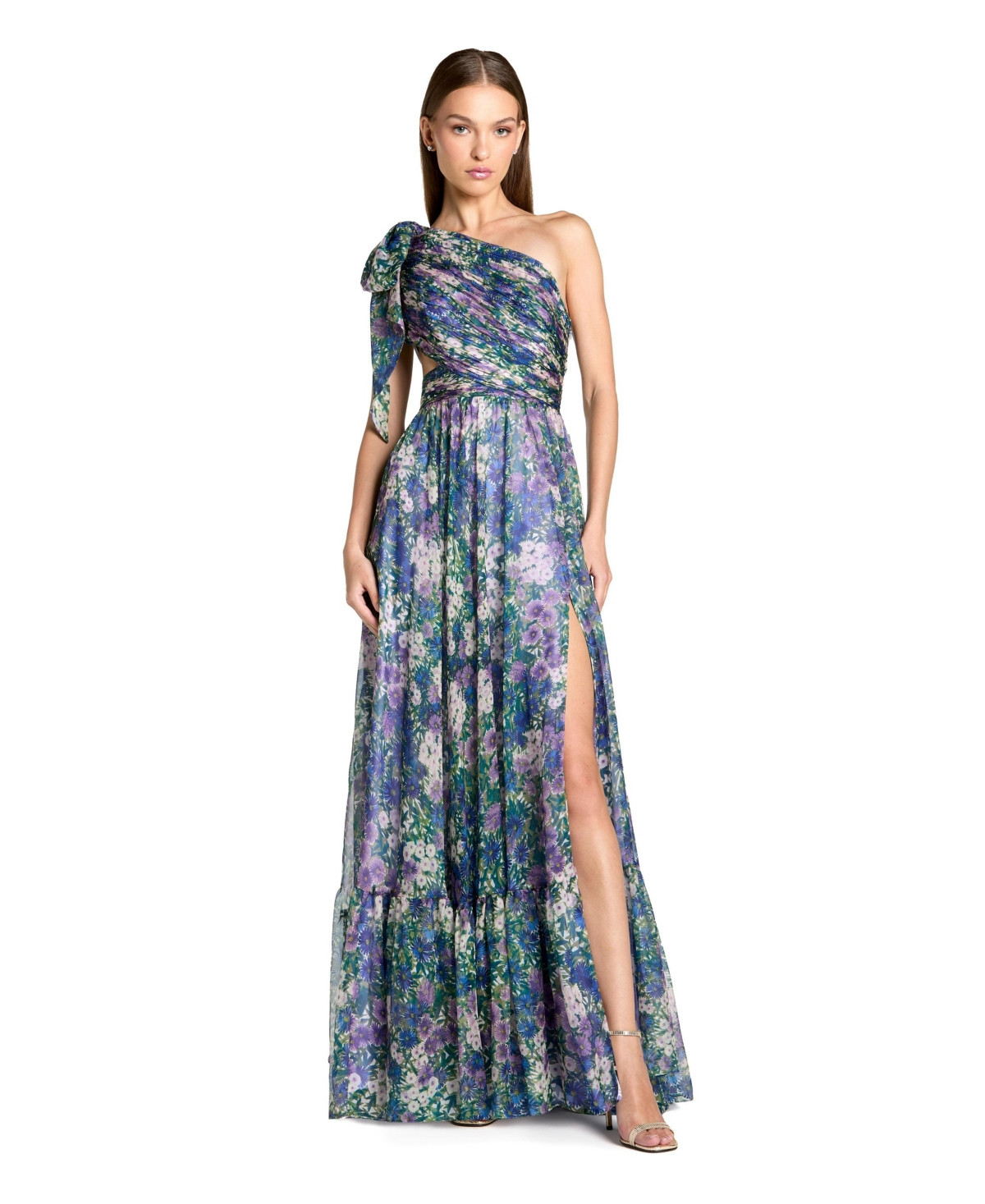 Mac Duggal Women's One Shoulder Floral Maxi Gown with Side Cutout - Lilac multi | Macy's