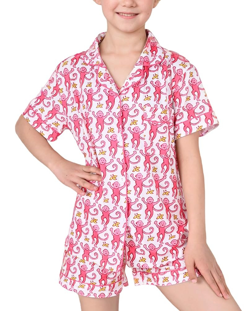 Girls Summer Outfit, Kids 2 Piece Button Down Monkey Beach Shorts Set Ugly Animal Y2k Preppy Loun... | Amazon (US)