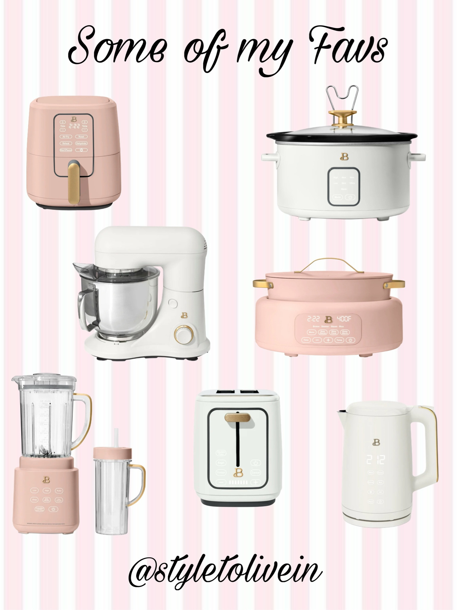 These are some of my favorite appliances. I’m obsessed with the white and gold but they come in so many beautiful colors and they all work really well. 

Appliances | coffee maker | slow cooker | mixer | can opener | juicer | blender | air fryer | pans | tea kettle | toaster | food processor | chopper | kitchen | Walmart | gift idea | baker | chef | cook | home finds | home decor 

#LTKSaleAlert #LTKHome #LTKFindsUnder100

#LTKStyleTip #LTKSaleAlert #LTKHome