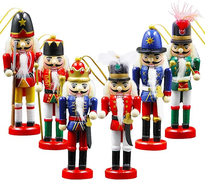 Joliyoou Wooden Christmas Nutcracker, 6 Pcs Mini Soldier Figurines 5.1 inch Ornaments for Xmas Gi... | Amazon (US)