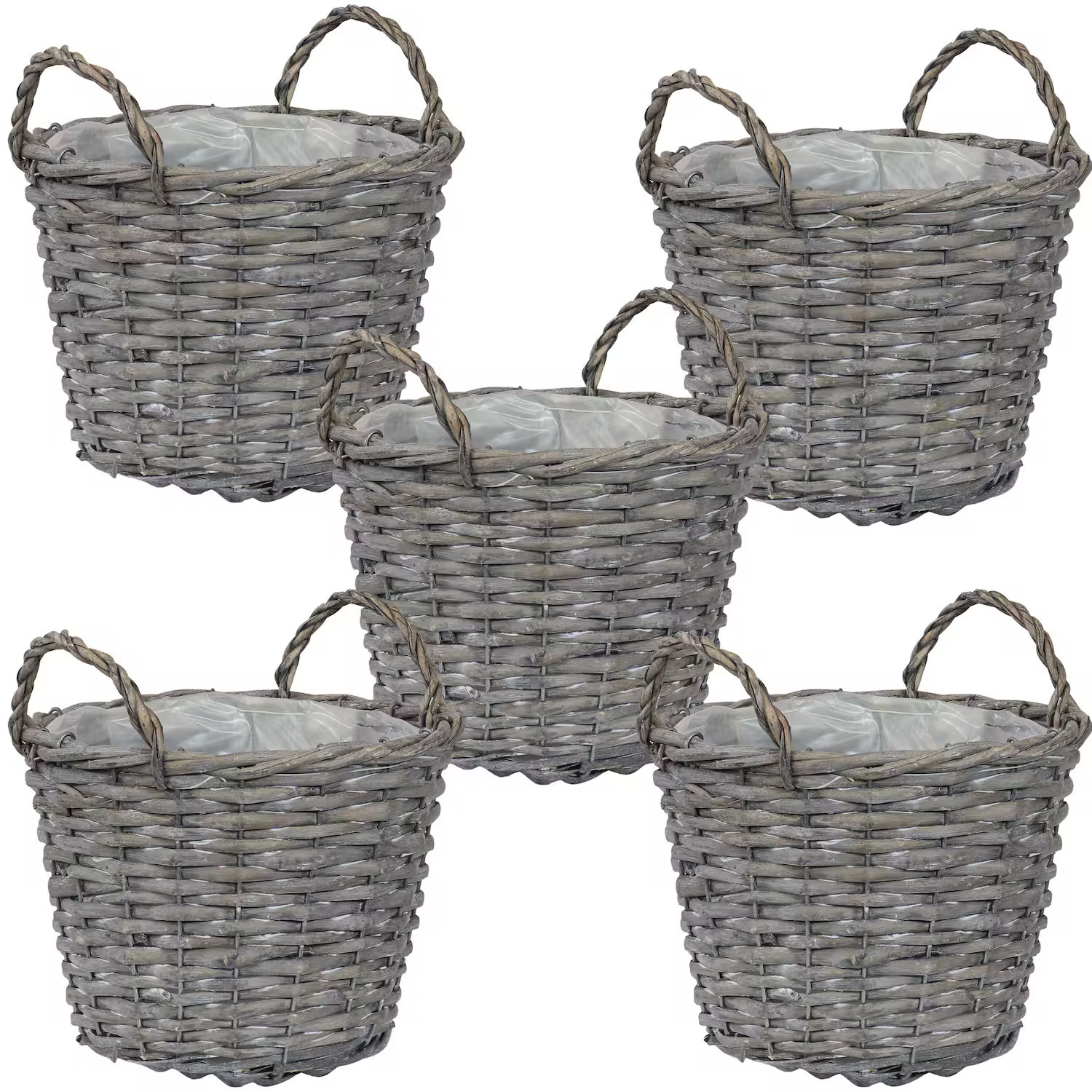 Sunnydaze - 8 in Rattan Wicker Basket Planters with Handles/Lining - Set of 5 - Gray | Best Buy U.S.