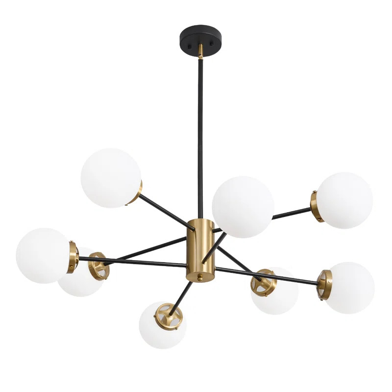 Asumi 8 - Light Modern Sputnik Linear Chandelier With Milky White Glass Shade | Wayfair North America