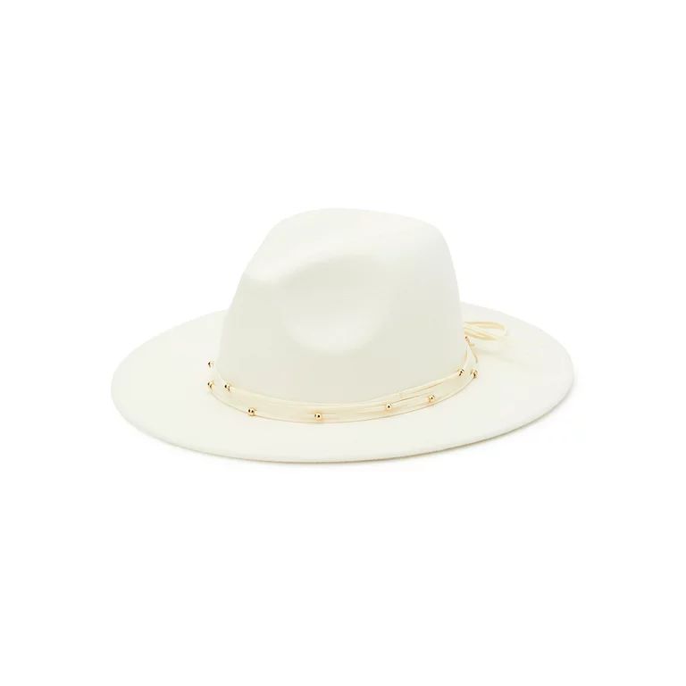 Time and Tru Women’s Felt Fedora with Beaded Trim White | Walmart (US)