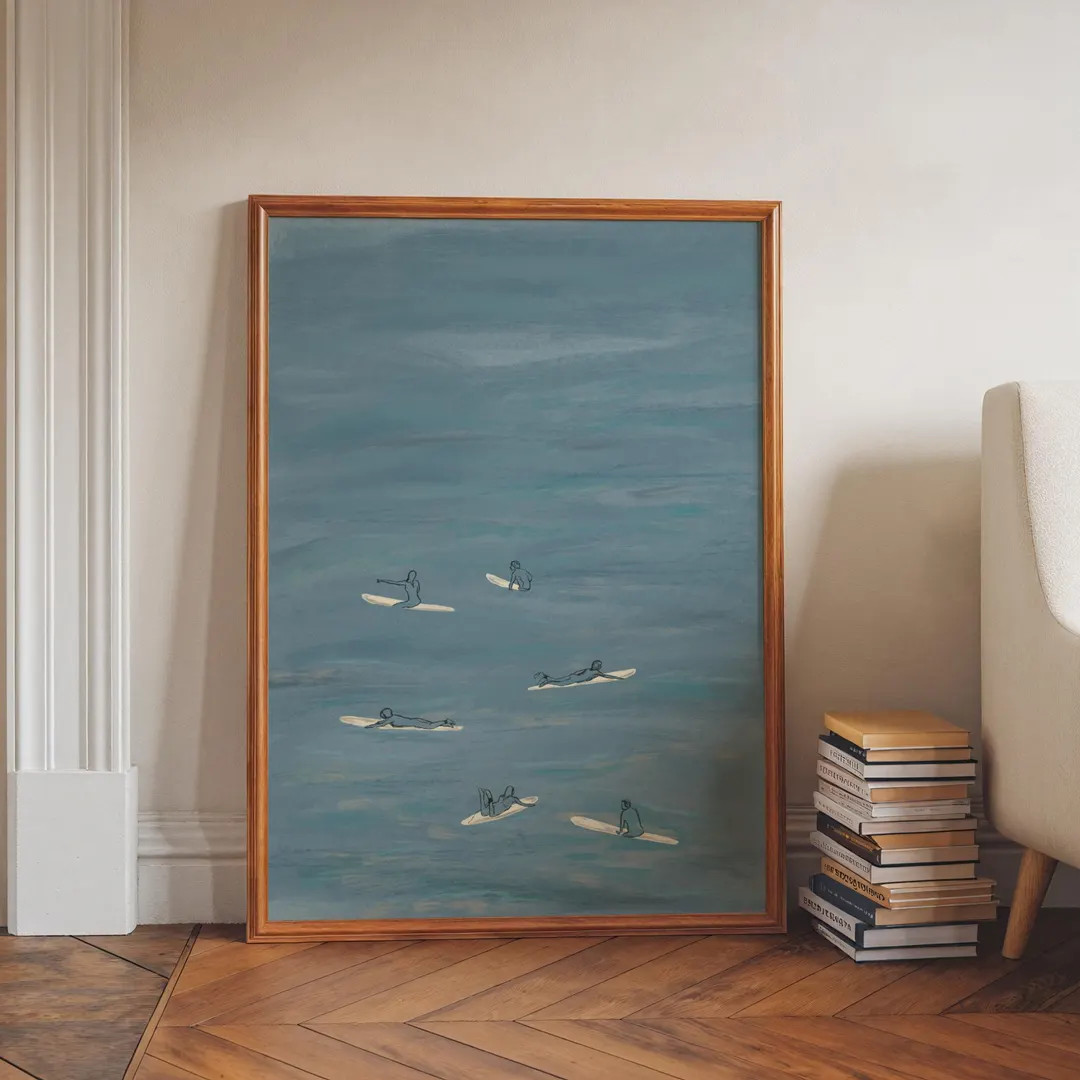 Blue Lineart Surfing Poster| Nautical Wall Art| Coastal Surf Print | Etsy (US)