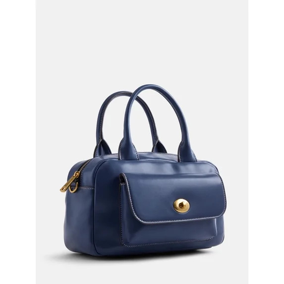 Free Assembly Women's Faux Leather Satchel Handbag, Navy | Walmart (US)
