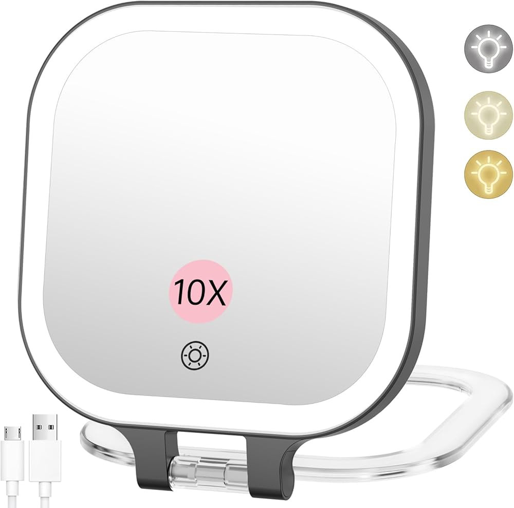 FASCINATE 10X Magnification Rechargeable Travel Makeup Mirror, Lighted Portable Vanity Mirror wit... | Amazon (US)