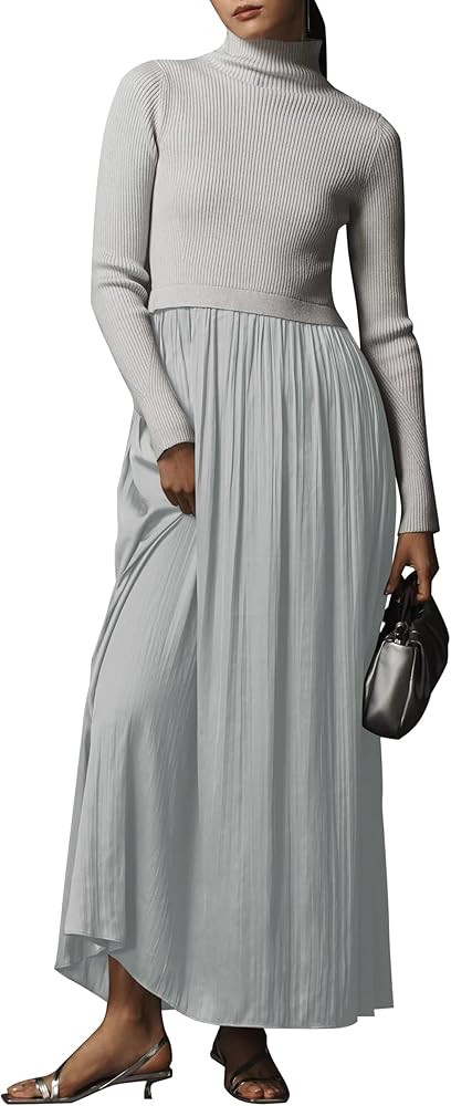 Lauweion Women's Turtleneck Sweater Maxi Dress Long Sleeve Slim Fit Ribbed Knit Pullover Jumper T... | Amazon (US)