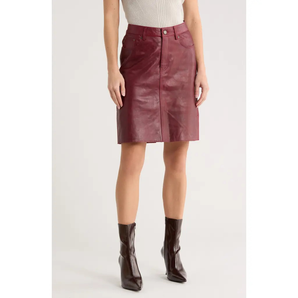 DL1961 Lexie Leather Skirt in Burgundy Leather at Nordstrom Rack, Size 25 | Nordstrom Rack