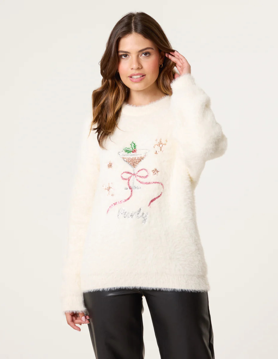 Ivory | Christmas Cocktail Sequin Jumper | Blue Vanilla | Blue Vanilla