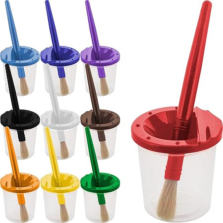 U.S. Art Supply 10 Piece Children's No Spill Paint Cups with Colored Lids and 10 Piece Large Roun... | Amazon (US)