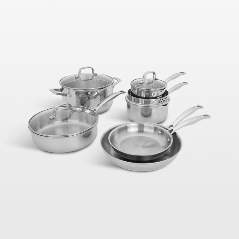 HENCKELS Clad H3 10-Piece Stainless Steel Cookware Set + Reviews | Crate & Barrel | Crate & Barrel