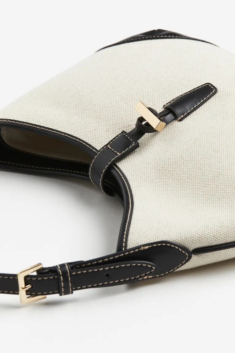 Canvas Shoulder Bag - Black/light beige - Ladies | H&M US | H&M (US + CA)