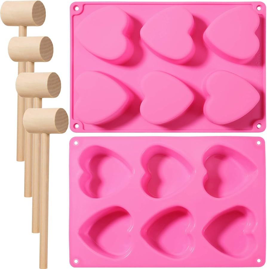 Patelai 2 Pieces 6 Holes Valentine's Day Heart Silicone Molds Heart Shaped Chocolate Mold Baking ... | Amazon (US)
