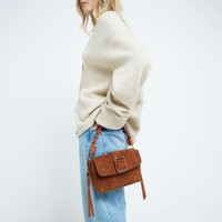 River Island Brown Buckle Suedette Shoulder Bag | River Island UK & IE