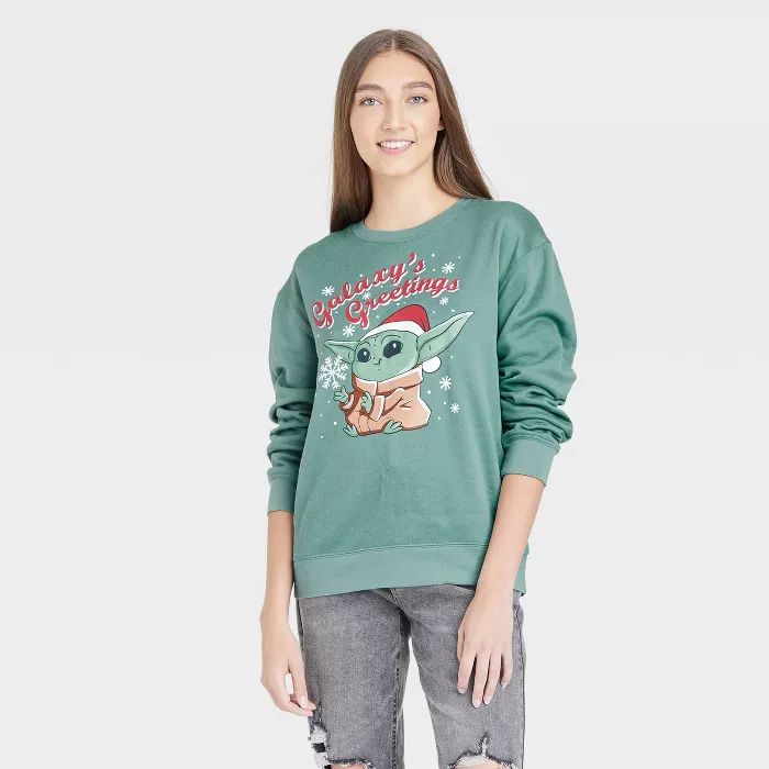 Women's Holiday Galaxy's Greetings Graphic Sweatshirt - Green | Target