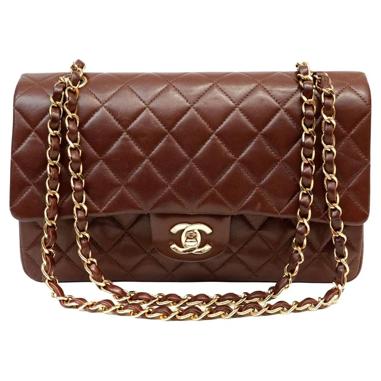 Chanel Brown Lambskin Medium Classic Double Flap Bag | 1stDibs