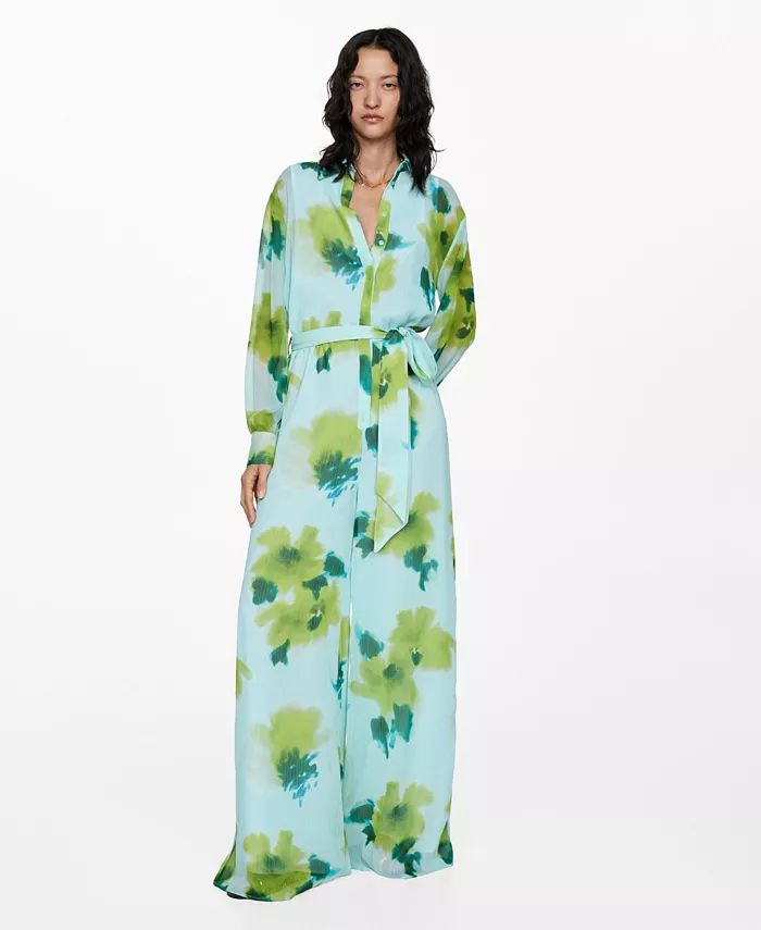 MANGO Women's Bow Detail Printed Jumpsuit - Macy's | Macy's