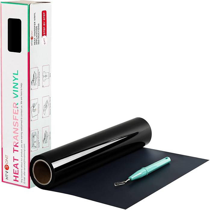 HTVRONT Black HTV Heat Transfer Vinyl Rolls - 12" x 20ft Black Iron on Vinyl for Shirts, Iron on ... | Amazon (US)