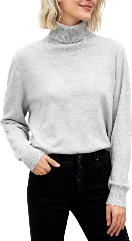 SANGTREE Women's Turtleneck Sweater Long Sleeve Casual Fall Winter Knit Pullover Sweater Top | Amazon (US)