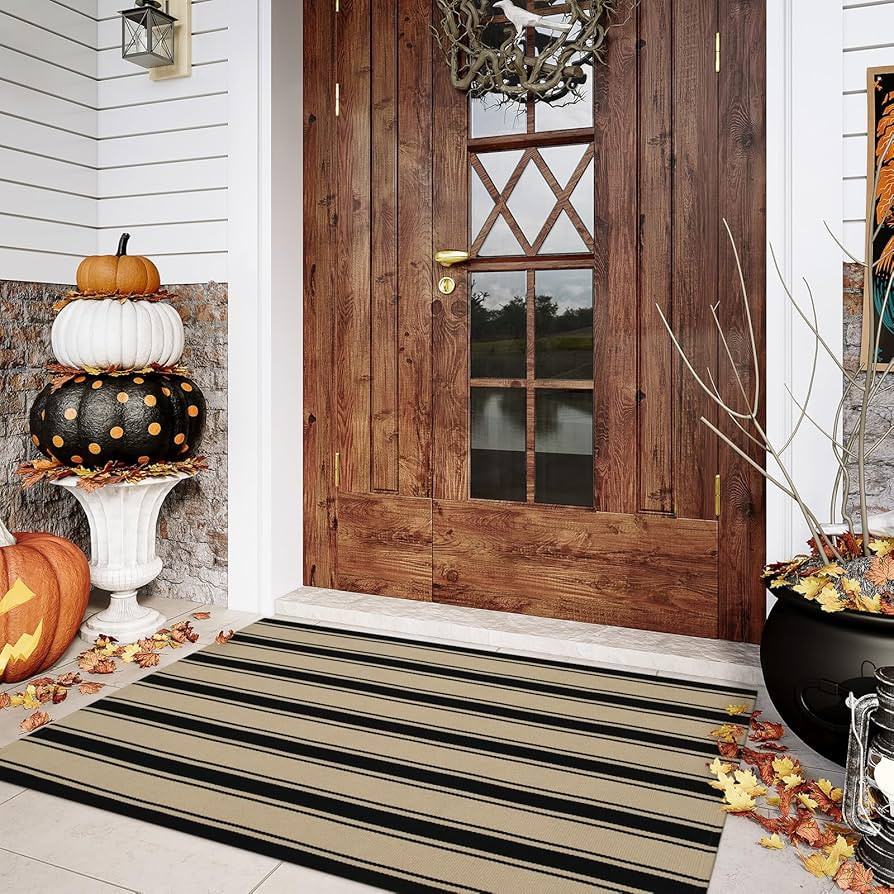 KIMODE Striped Indoor Outdoor Rug 3'x 5', Welcome Layered Fall Door Mats, Reversible Outdoor Porc... | Amazon (CA)