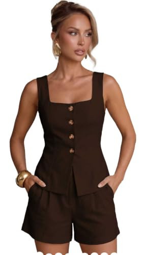 Womens Sets 2 Piece Outfits Sleeveless Vest Tops and Shorts Dark Brown | Amazon (US)