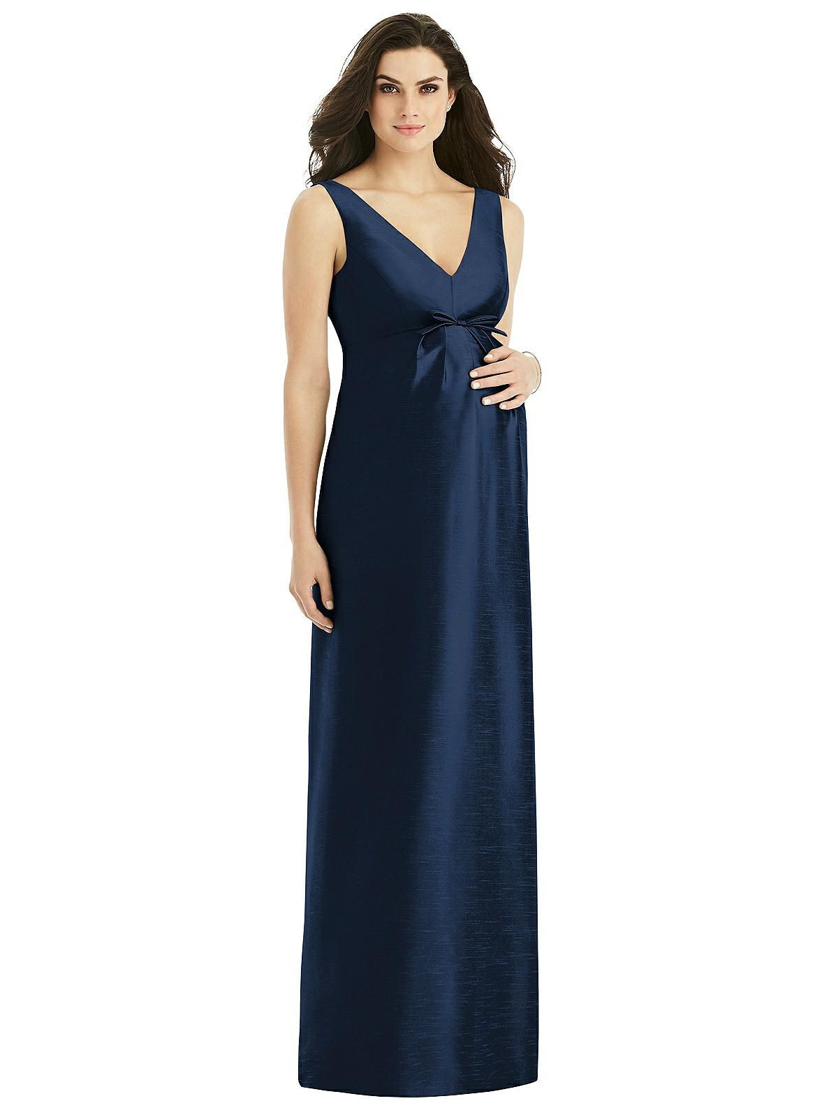 Sleeveless Satin Twill Maternity Dress in Midnight Navy | The Dessy Group