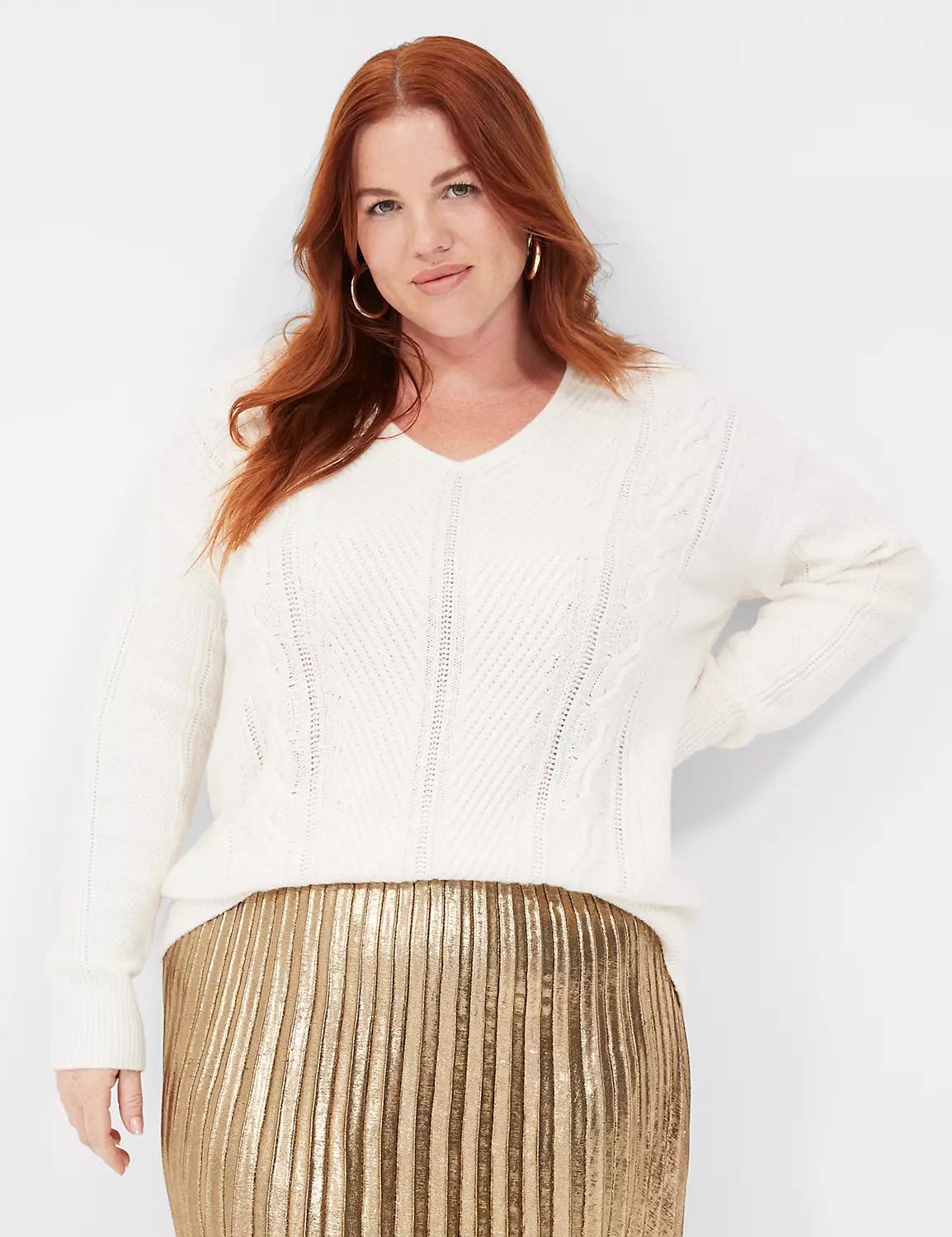 V-Neck Cable Sweater | LaneBryant | Lane Bryant (US)