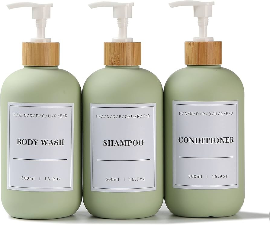 AWWAOOAWW Refillable Shampoo and Conditioner Dispenser,Green Shampoo and Conditioner Bottles，3p... | Amazon (US)