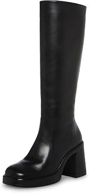 SOVANYOU Black Leather Boots Platform Boots for Women Fashion Square Toe Chunky Block Heeled Boot... | Amazon (US)