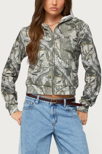 Edikted Tayler Camo Zip Up Hoodie | Urban Outfitters (US and RoW)
