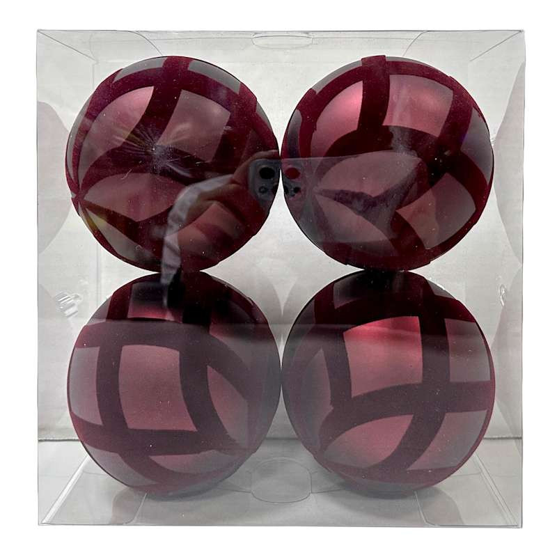 4-Count Burgundy Flocked Ornaments, 3.9" | At Home
