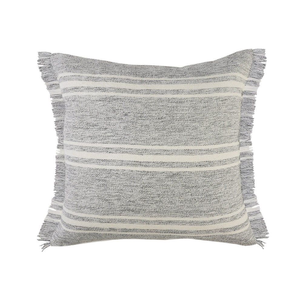 Ox Bay Farmhouse Stripe Fringe Indoor/Outdoor Throw Pillow, 24" x 24", Gray / White | Walmart (US)