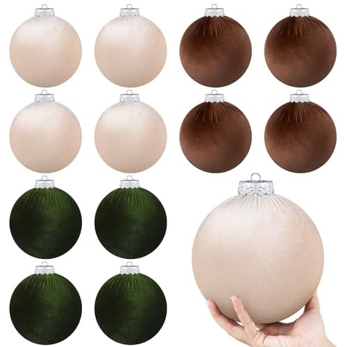 Rotatingpals 12 Pcs Extra Large Velvet Christmas Balls Ornaments Bulk 6 Inch Jumbo Flocked Christmas Ornaments Xmas Bulbs Green Brown Neutral Christmas Tree Decorations Hanging for Xmas Home Party | Amazon (US)