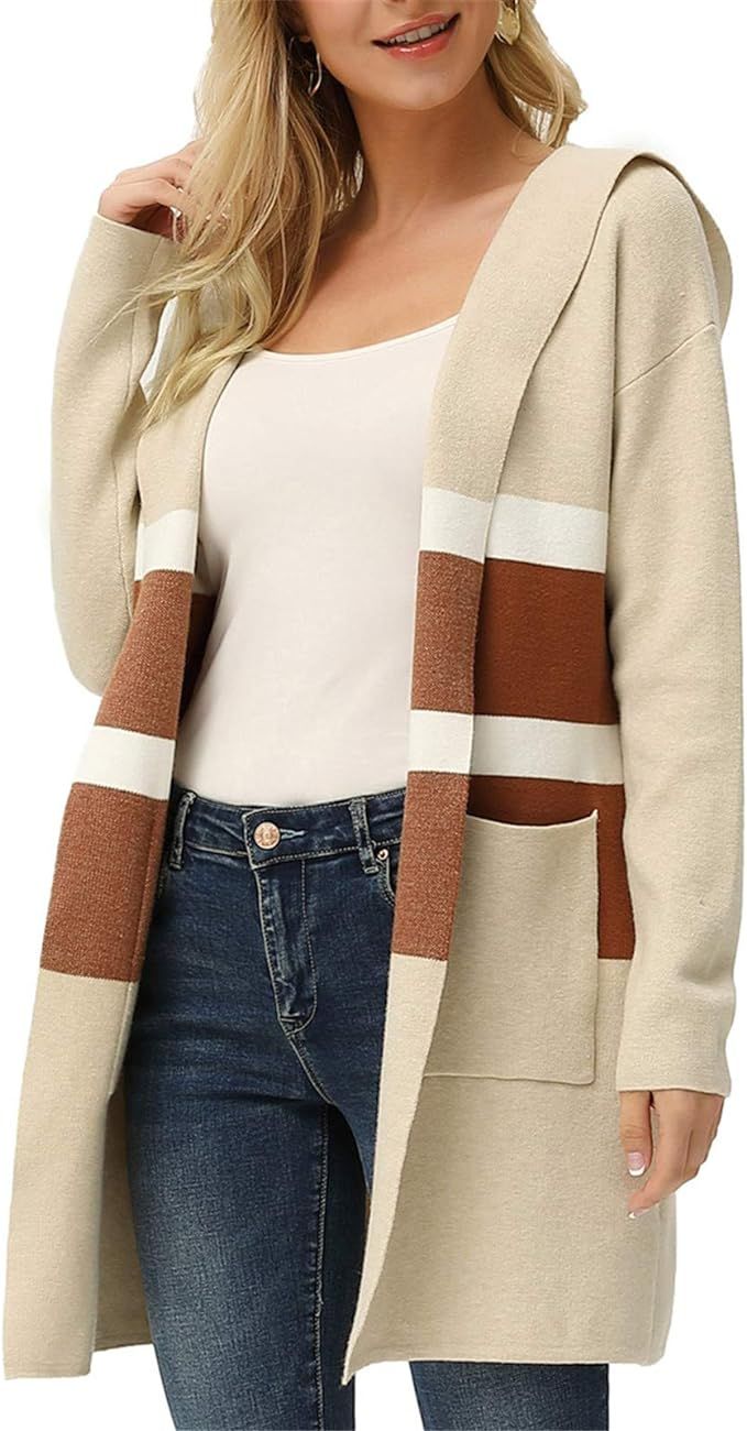 GRACE KARIN Women's Chunky Long Sleeve Cardigan Sweater Open Front Hooded Coat with Pockets | Amazon (US)